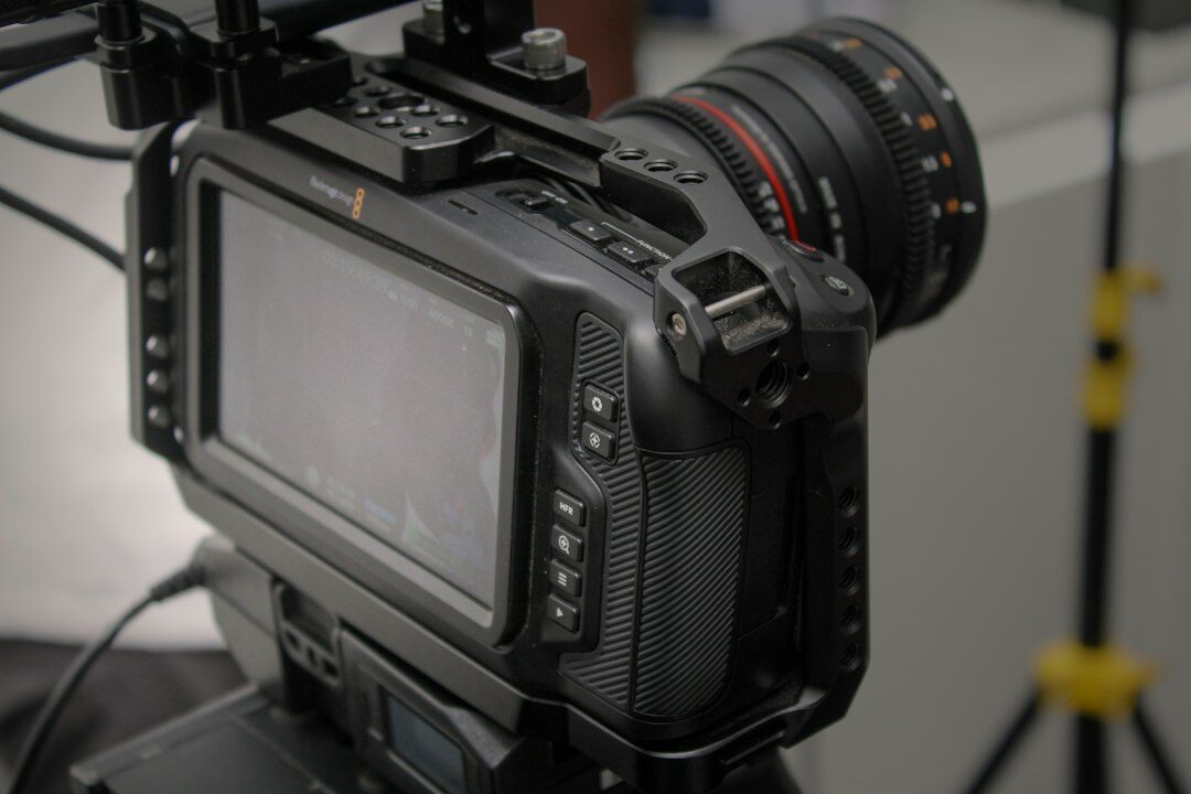 Multi-camera switcher panel with live preview monitors